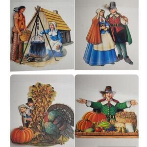 Biestle Paper Co. 1990 Thanksgiving Decorations Pilgrims Turnkey Native American